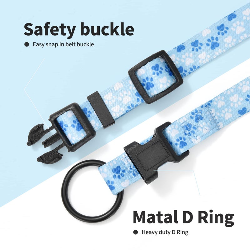 Mile High Life Nylon Puppy Dog Collar Nylon w Cute Patterns Lightweight Girl Boy Collar for Small/Medium/Large Dogs (Blue Foot, Small Neck 11"-15") - Image 4